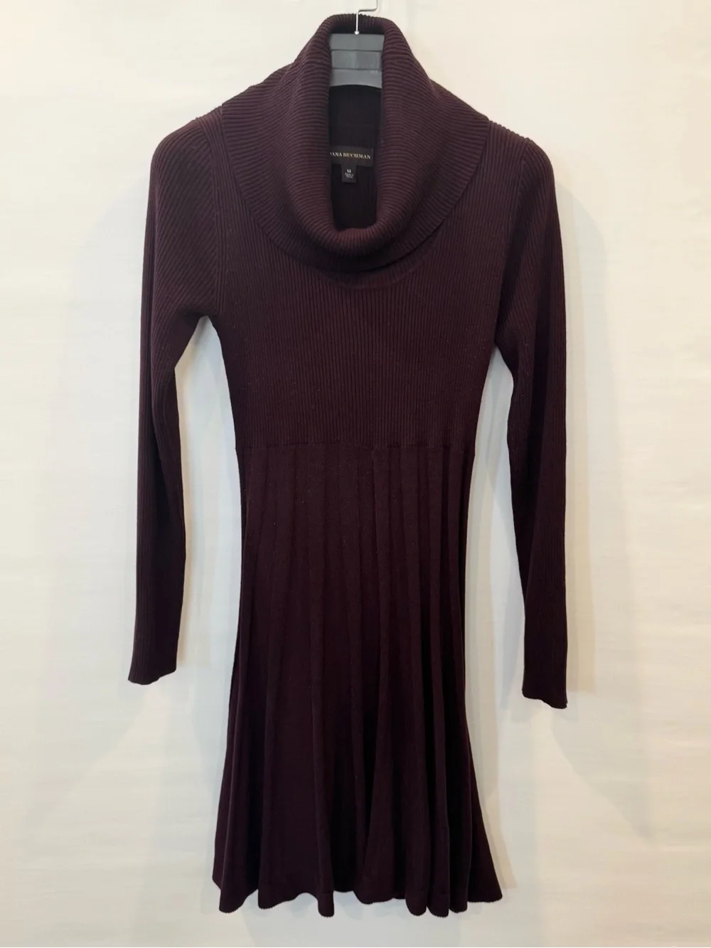 Dana Buchman Cowl Neck Turtleneck Deep Plum Long Sleeve Knit Sweater Dress M